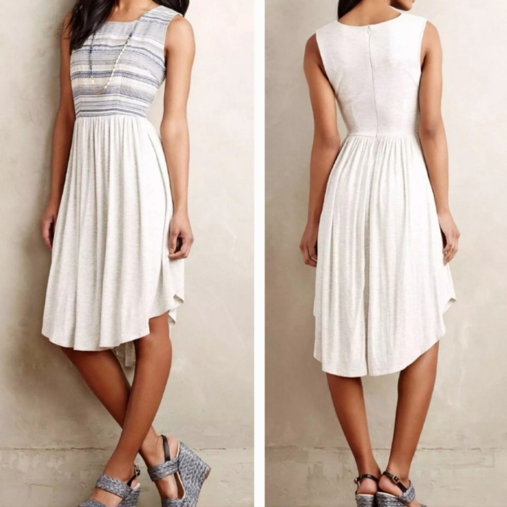 Anthropologie Gray and White Sleeveless Dress